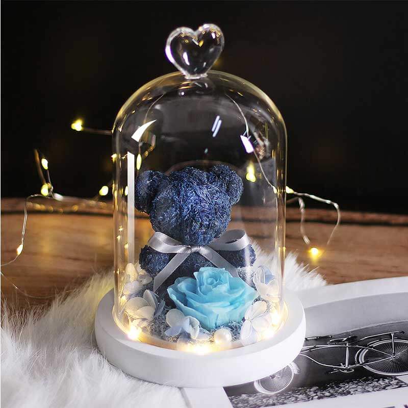 Rose Teddy Bear In A Glass Dome - Quymart.com