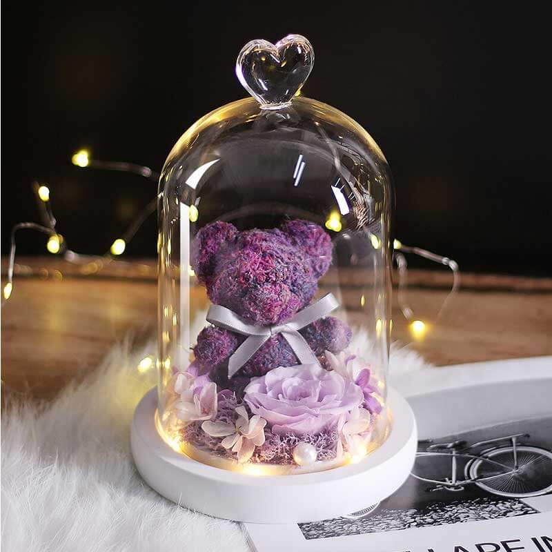 Rose Teddy Bear In A Glass Dome - Quymart.com