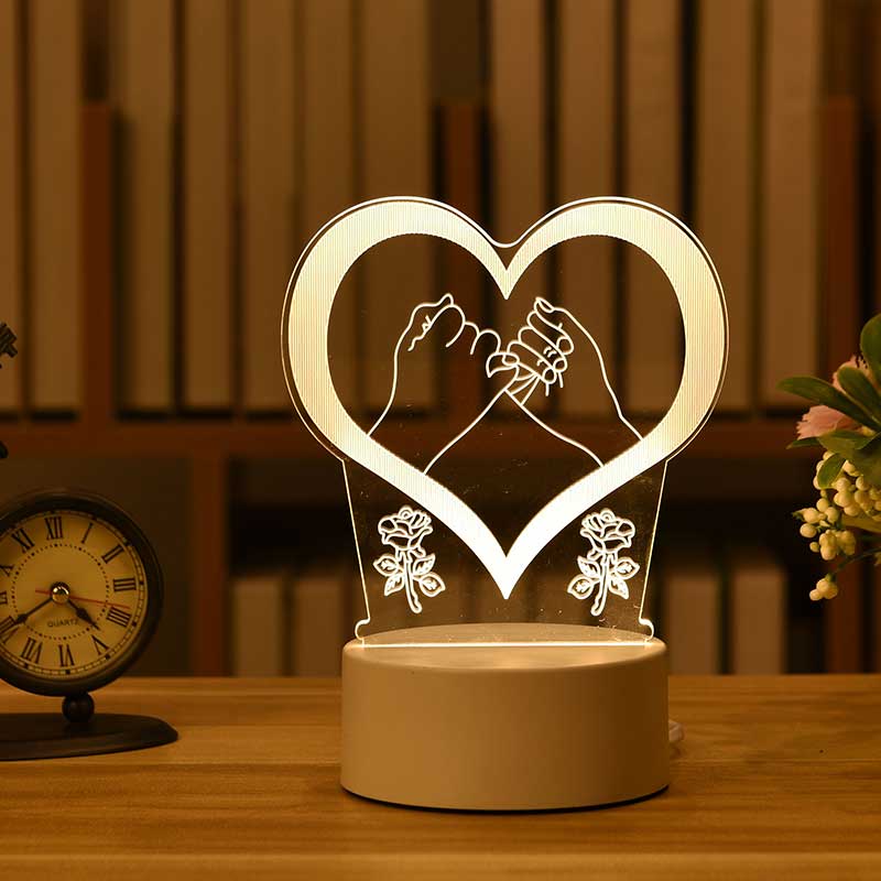 Valentine Day Gifts 3D Acrylic Lamp Heart Figures - Quymart.com