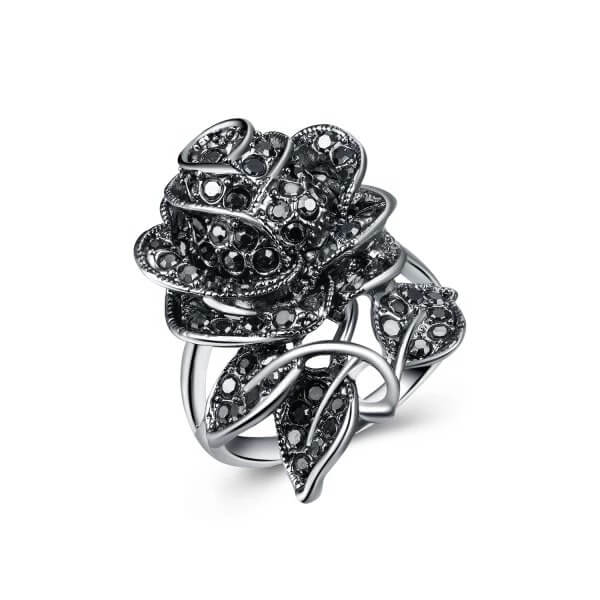 Black Rose Ring with CZ - Quymart Jewelry