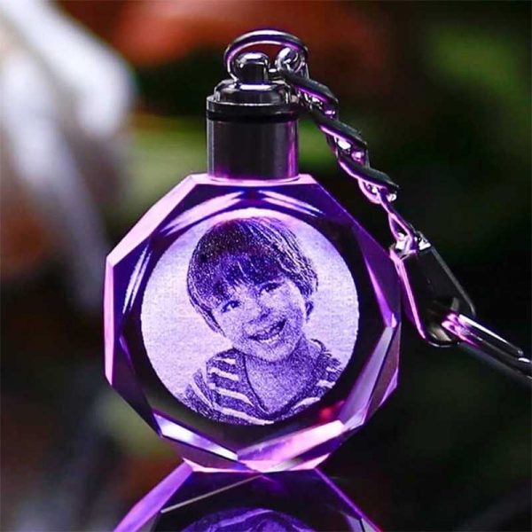 Customized Crystal Keychain with LED Lighting and Engraved Pictures ...