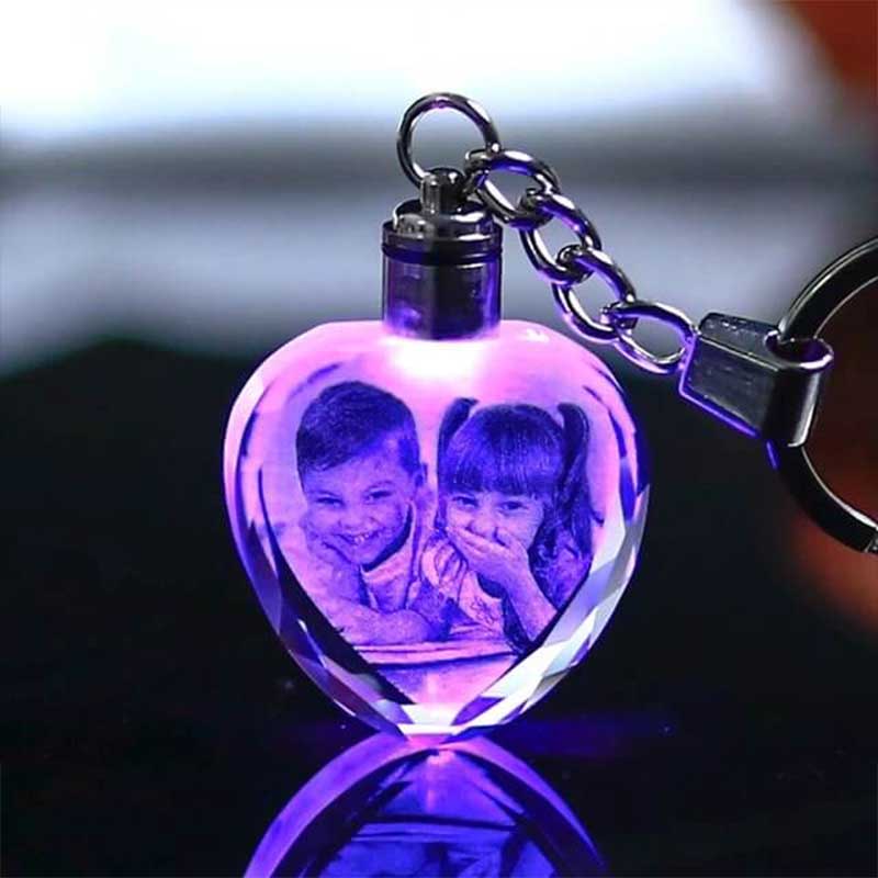 Customized Crystal Keychain with LED Lighting and Engraved Pictures ...