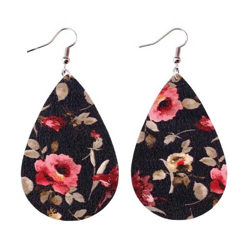 Floral Leather Teardrop Earrings - Quymart Jewelry