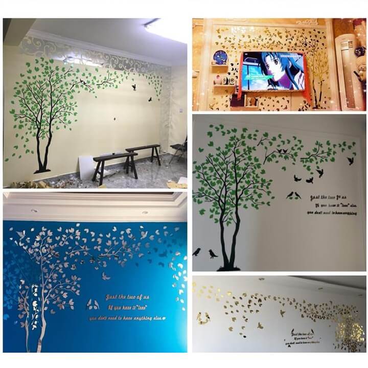 3D Birds and Tree Acrylic Mirror Wall Sticker Decals Home Decor Home