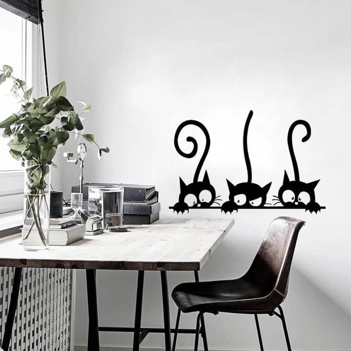 Lovely Three Black Cat Wall Stickers Home & Garden