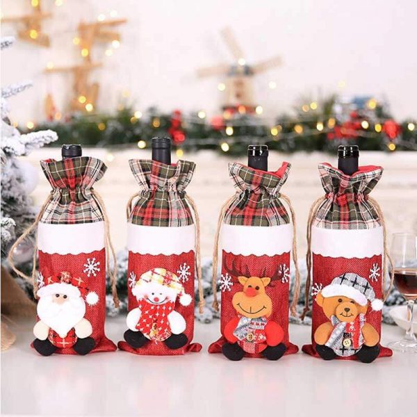 Linen Plaid Wine Bottle Cover Christmas Decorations Home Garden